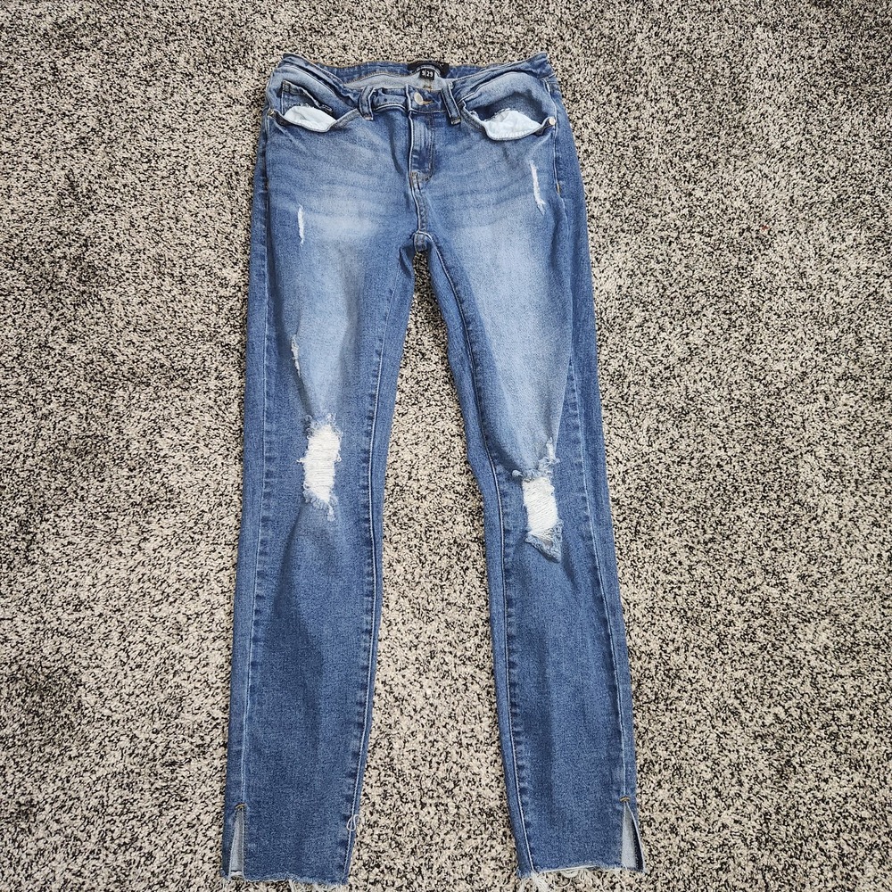 Judy Blue Skinny Fit Ankle Jeans Destressed Rawhem Women's Sz 9/29 Side Slit